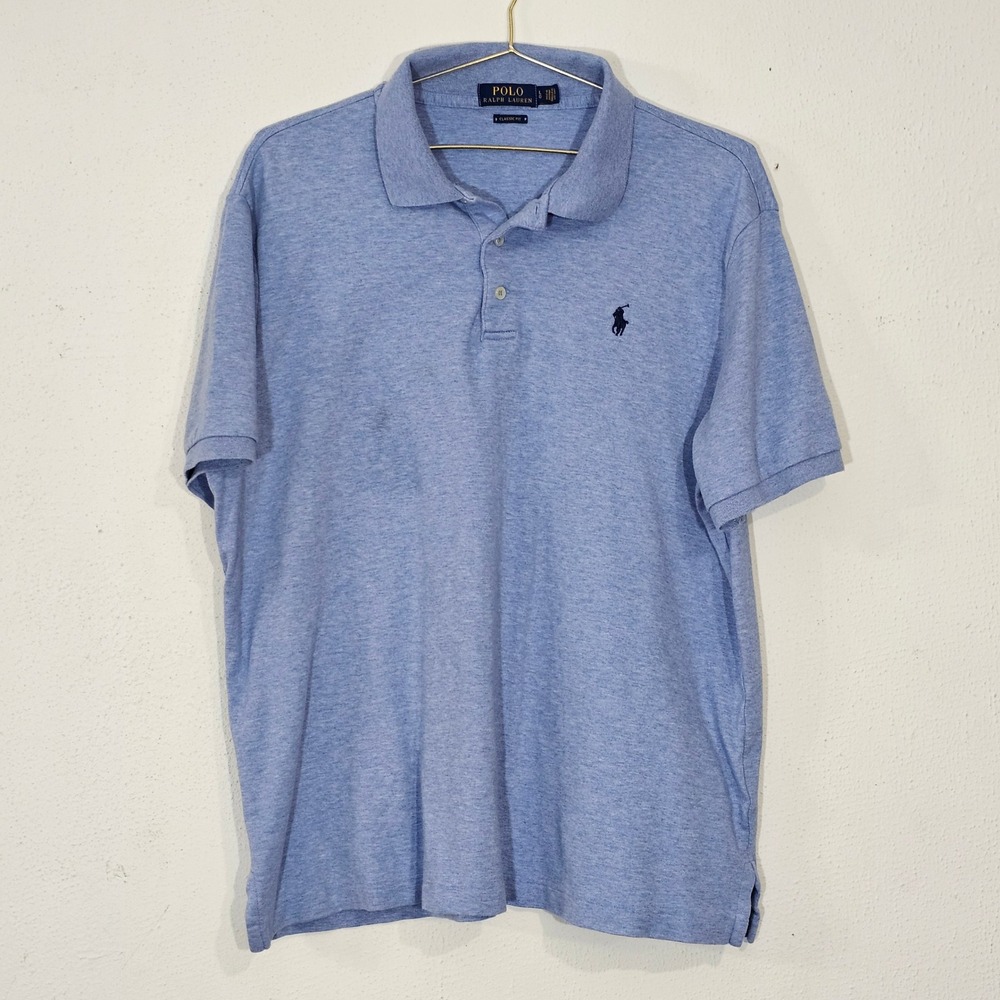 Polo Ralph Lauren Mens Classic Fit Polo Shirt Light Blue Heather Large L
